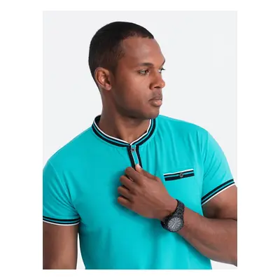 Ombre Men's henley t-shirt with decorative ribbing - turquoise