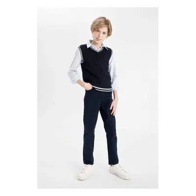 DEFACTO Boy's Straight Leg Pocket Navy Blue Gabardine School Trousers U3254a624au