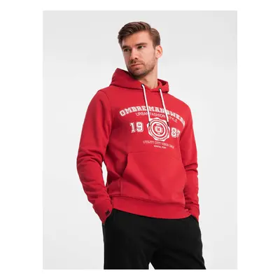 Ombre Men's college style printed kangaroo hoodie - red