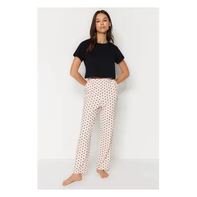 Trendyol Powder-Multicolored Polka Dot Cotton-Knitted Pajamas Bottoms