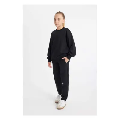 DEFACTO Girls Black Standard Fit Elastic Waist Leg School Jogger Sweatpants Y1226a624au