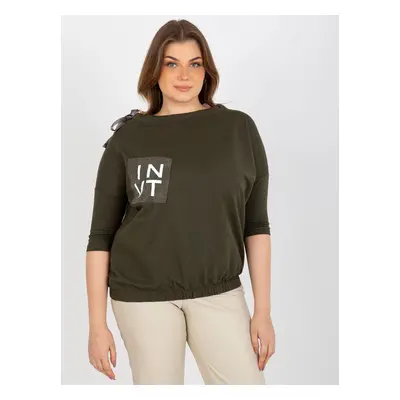 Plus size khaki blouse with appliqué and tie