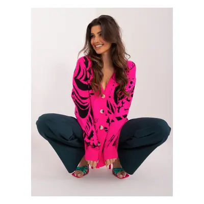 Fuchsia long cardigan with print