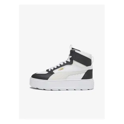 Black and White Women's Leather Ankle Sneakers on Puma Karm Platform - Women