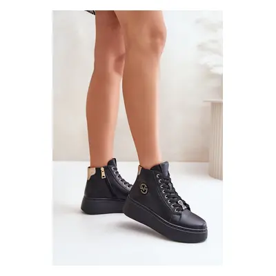 High leather women's platform sneakers Vinceza black