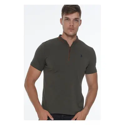 T8571 DEWBERRY ZIPPER MEN'S T-SHIRT-OPEN KHAKI