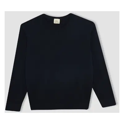 DEFACTO Boy Navy Blue V Neck Basic Plain Knitwear School Sweater