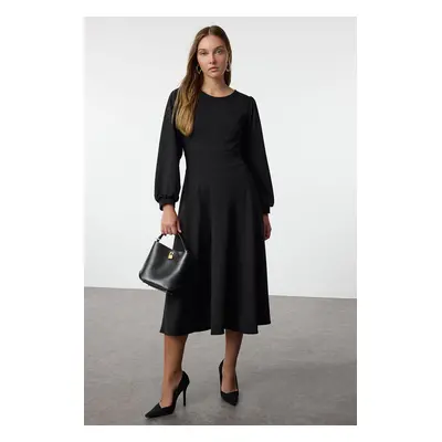 Trendyol Black Zipper Balloon Sleeve Skirt Ruffle Midi Knitted Dress