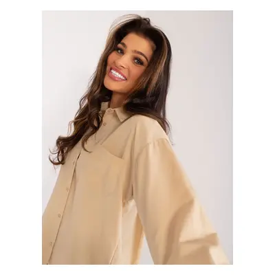 Beige classic women's shirt with slits