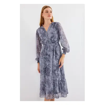 Bigdart Patterned Chiffon Dress - Gray