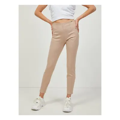 Beige ladies slim fit pants in suede finish Guess Maya - Ladies