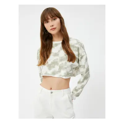 Koton Batik Patterned Crew Neck Crop Sweatshirt