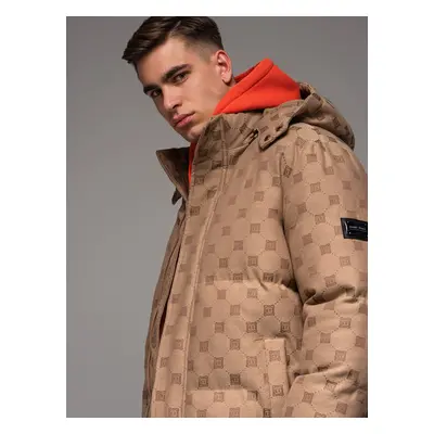 Ombre Men's jacquard patterned puffer jacket-brown