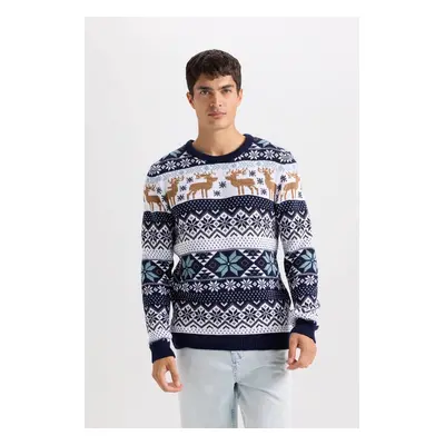 DEFACTO Standard Fit Christmas Themed Crew Neck Knitted Sweater