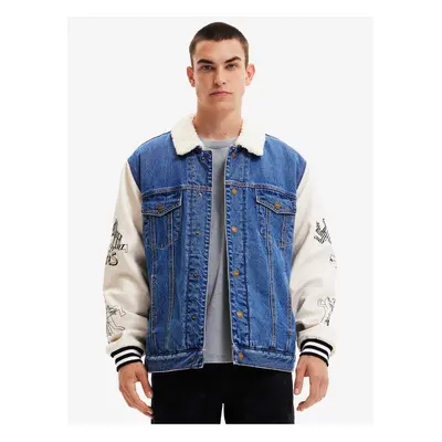 Desigual Wolf White and Blue Mens Denim Jacket - Men