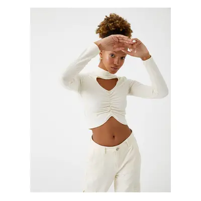 Koton Long Sleeve T-Shirt Crop Window Detailed Gathered