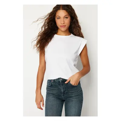 Trendyol White Rib Detail Moon Sleeve Basic Knitted T-Shirt