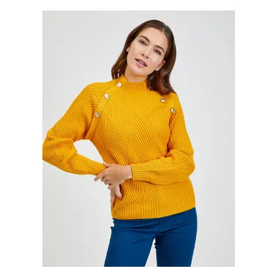 Yellow Women's Ribbed Sweater with Decorative Buttons ORSAY - Women