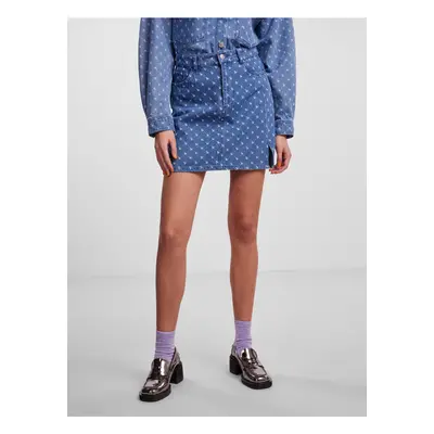 Blue Women's Denim Patterned Mini Skirt Pieces Nursel - Women's