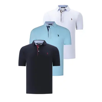 TRIPLE SET T8582 DEWBERRY MENS T-SHIRT-NAVY BLUE-WHITE-CYAN