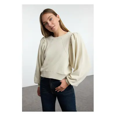 Trendyol Stone Thick Regular Normal Pattern Balloon Sleeve Knitted Sweatshirt