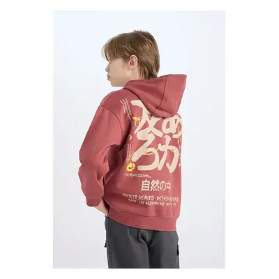 DEFACTO Boy Oversize Wide Pattern Back Printed Hooded Sweatshirt