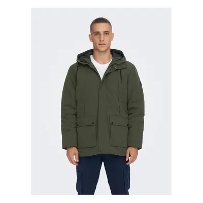 Dark Green Men's Winter Jacket ONLY & SONS Jayden - Men