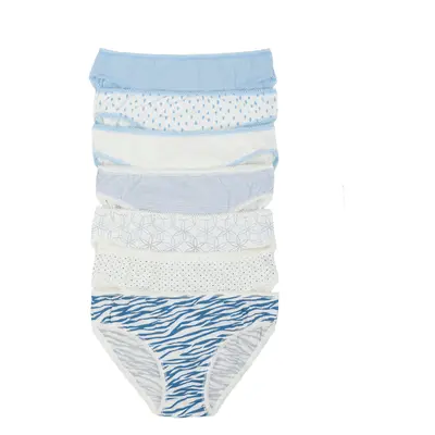 Blue and ecru women's printed panties 7-pack