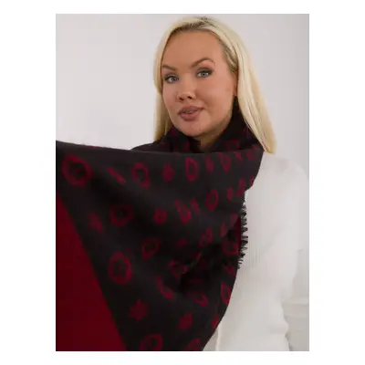 Black and burgundy large women's scarf with patterns