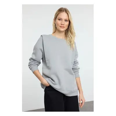 Trendyol Grey Thick Polar Fleece Relaxed/Comfortable Cut Sleeve Detailed Knitted Sweatshirt