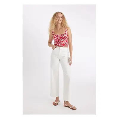 DEFACTO Wide Leg Normal Waist Wide Leg White Long Jean Trousers