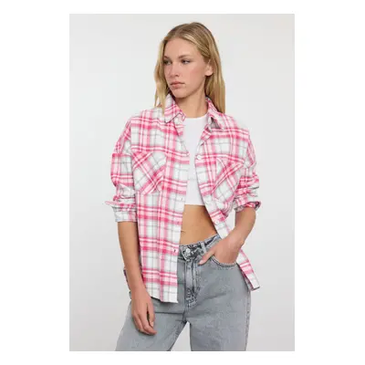 Trendyol Pink Plaid Oversized Wide Pattern Woven Shirt