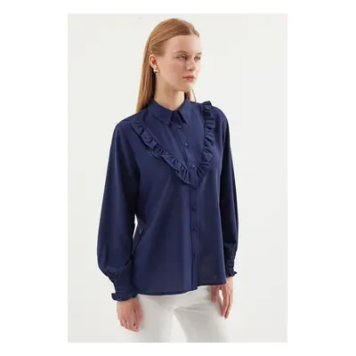 Bigdart Ruffled Long Sleeve Shirt - Navy Blue