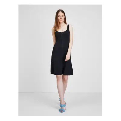 Black Ladies Ribbed Dress Guess Lucille - Ladies