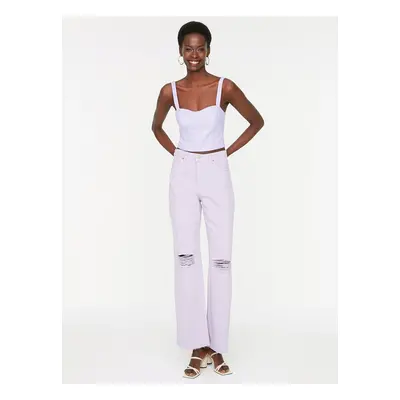 Light purple women's wide-leg jeans with ripped effect Trendyol - Women