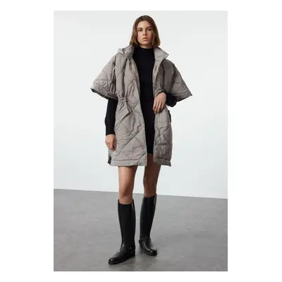 Trendyol Mink Oversize Pattern Poncho Quilted Coat