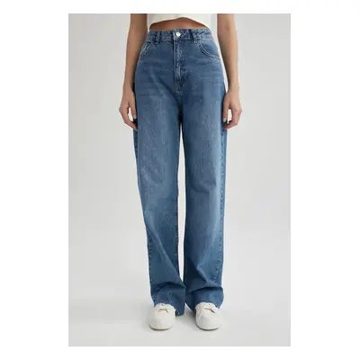 DEFACTO 90's Wide Leg High Waist Cutaway Long Jean Washed Trousers