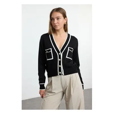 Trendyol Black Color Block Knit Cardigan