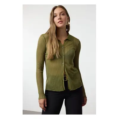 Trendyol Khaki Premium Quality Transparent Look Knitwear Cardigan