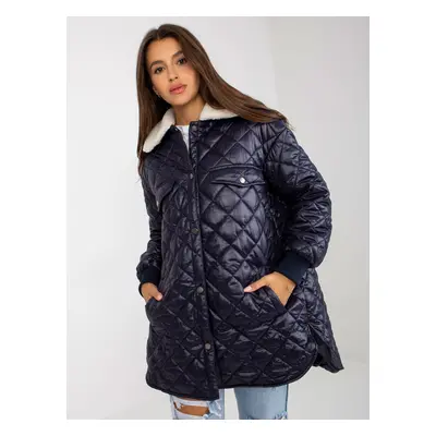 Dark blue quilted jacket with fur