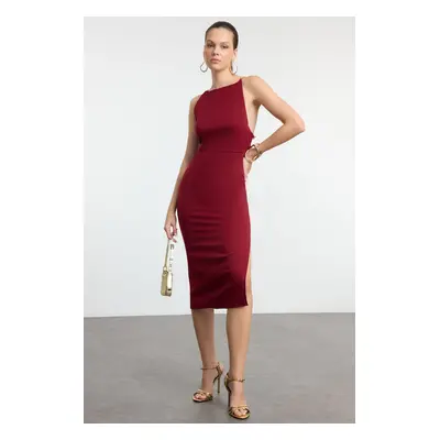 Trendyol Burgundy Adjustable Chain Accessory Detailed Woven Dress