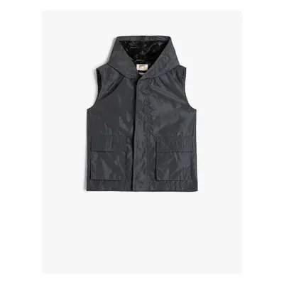 Koton Hooded Sleeveless Vest with Pocket Detail and Wind Flap