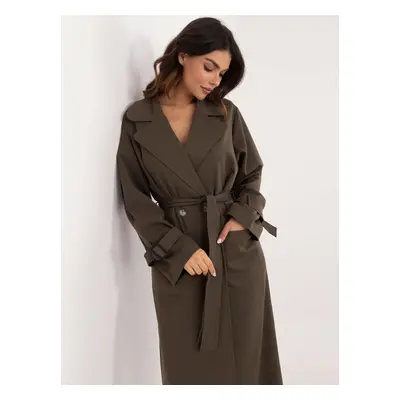 Khaki trench coat with decorative stripes