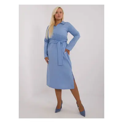 Plus Size Blue Cotton Dress with Belt