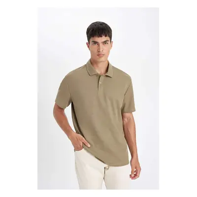 DEFACTO Men's Khaki New Regular Fit Regular Cut Polo Collar Short Sleeve Polo T-Shirt