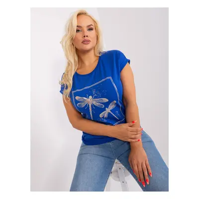 Cobalt blue women's blouse plus size with appliqué