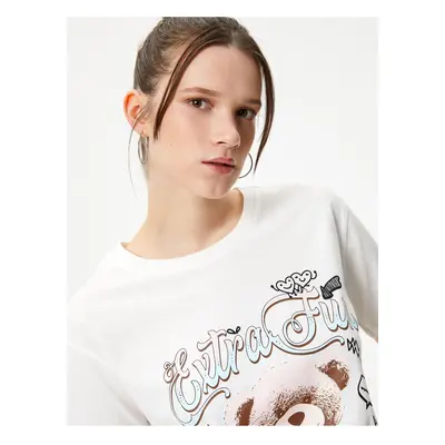 Koton Teddy Bear Printed T-Shirt Comfort Fit Cotton Short Sleeve Crew Neck