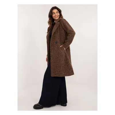 Brown long winter coat with button fastening