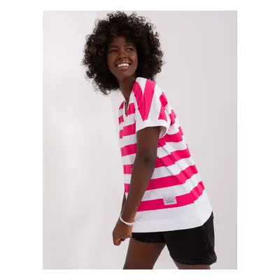 Women's basic white and fuchsia striped blouse