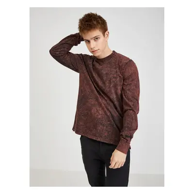 Burgundy Men's Patterned Long Sleeve T-Shirt Diesel - Men